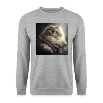 Katze Wolle Strick Pullover Stricken Lustig Süß - Unisex Pullover - Weißgrau meliert - Vorne - Alina (178cm) & Michal (187cm)