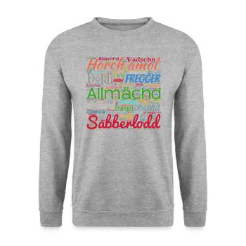 Fränkische Wörter - Unisex Pullover - Weißgrau meliert - Vorne - Alina (178cm) & Michal (187cm)