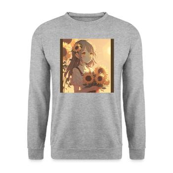 Anime Girl Anime Girl Waifu Otaku Sunflowers - Sweat-shirt Unisexe - gris chiné - Devant - Alina (178cm) & Michal (187cm)
