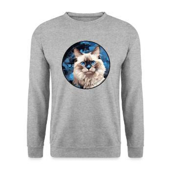 Ragdoll Katze - Unisex Pullover - Weißgrau meliert - Vorne - Alina (178cm) & Michal (187cm)