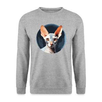Cornish Rex Katze - Unisex Pullover - Weißgrau meliert - Vorne - Alina (178cm) & Michal (187cm)