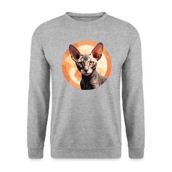 Cornish Rex Katze - Unisex Pullover - Weißgrau meliert - Vorne - Alina (178cm) & Michal (187cm)