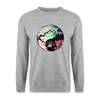 Sakura Yin Yang - Sweat-shirt Unisexe - gris chiné - Devant - Alina (178cm) & Michal (187cm)
