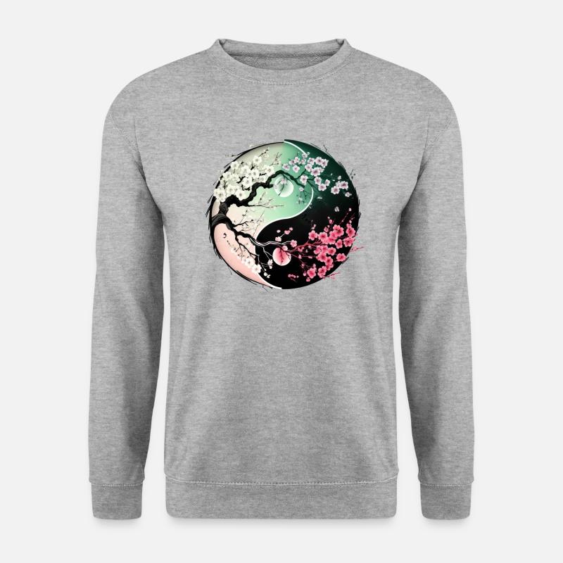 sakura yin yang - Unisex Pullover - Weißgrau meliert