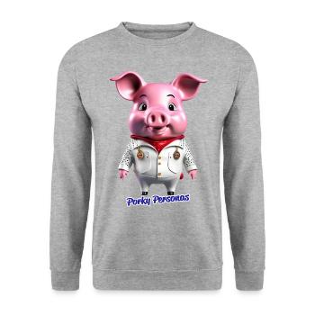 Des personnages de porc. Des personnages de cochons amusants. Elvis - Sweat-shirt Unisexe - gris chiné - Devant - Alina (178cm) & Michal (187cm)