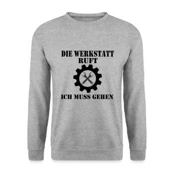 Die Werkstatt ruft - Unisex Pullover - Weißgrau meliert - Vorne - Alina (178cm) & Michal (187cm)