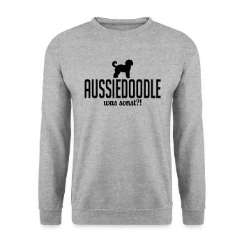 Aussiedoodle was sonst Hundespruch Hunde Wilsigns - Unisex Pullover - Weißgrau meliert - Vorne - Alina (178cm) & Michal (187cm)