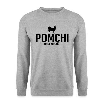 Pomchi was sonst Hundespruch Hunde - Unisex Pullover - Weißgrau meliert - Vorne - Alina (178cm) & Michal (187cm)