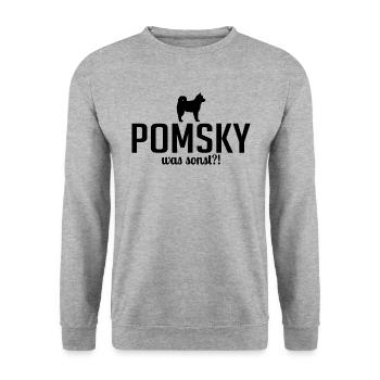 Pomsky was sonst Hundespruch Hunde Hund - Unisex Pullover - Weißgrau meliert - Vorne - Alina (178cm) & Michal (187cm)