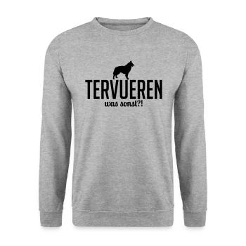 TERVUEREN was sonst Hundespruch Wilsigns - Unisex Pullover - Weißgrau meliert - Vorne - Alina (178cm) & Michal (187cm)