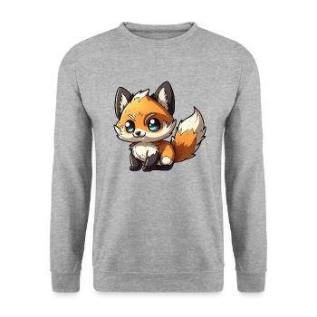 Süßes Baby Fuchs Chibi - Unisex Pullover - Weißgrau meliert - Vorne - Alina (178cm) & Michal (187cm)