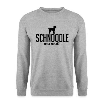 Schnoodle was sonst Hundespruch Hunde Hund - Unisex Pullover - Weißgrau meliert - Vorne - Alina (178cm) & Michal (187cm)