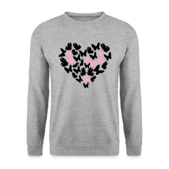 Schmetterlinge im Herzen - Unisex Pullover - Weißgrau meliert - Vorne - Alina (178cm) & Michal (187cm)