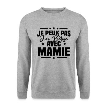 Je peux pas j'ai bêtise avec mamie - Sweat-shirt Unisexe - gris chiné - Devant - Alina (178cm) & Michal (187cm)