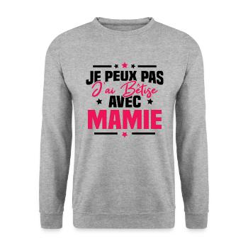 Je peux pas j'ai bêtise avec mamie - Sweat-shirt Unisexe - gris chiné - Devant - Alina (178cm) & Michal (187cm)