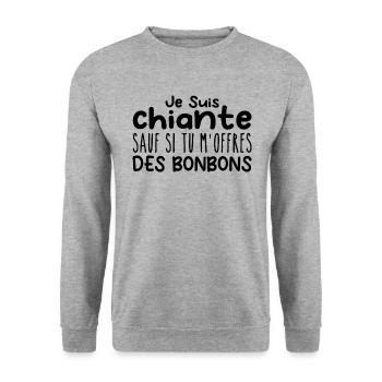 Femme qui adore : Bonbons. Design Drôle Humour - Sweat-shirt Unisexe - gris chiné - Devant - Alina (178cm) & Michal (187cm)