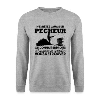 N'embête jamais un pêcheur / Humour pêcheur cadeau - Sweat-shirt Unisexe - gris chiné - Devant - Alina (178cm) & Michal (187cm)