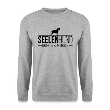 GRIFFON KORTHALS Seelenhund Hundespruch Wilsigns - Unisex Pullover - Weißgrau meliert - Vorne - Alina (178cm) & Michal (187cm)