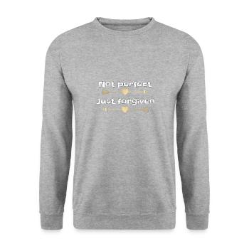 Christliches Design - nicht perfekt, nur vergeben - Unisex Pullover - Weißgrau meliert - Vorne - Alina (178cm) & Michal (187cm)