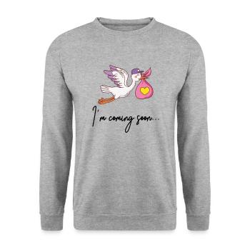 I’m Coming Soon Grossesse Bébé Naissance - Sweat-shirt Unisexe - gris chiné - Devant - Alina (178cm) & Michal (187cm)