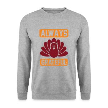 Immer dankbar - Unisex Pullover - Weißgrau meliert - Vorne - Alina (178cm) & Michal (187cm)