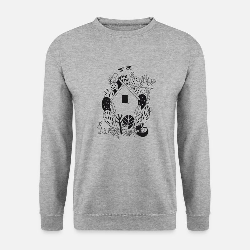 Haus und Tiere im Wald Naturliebe Geschenk - Unisex Pullover - Weißgrau meliert