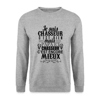 Papa Chasseur Chasse - Sweat-shirt Unisexe - gris chiné - Devant - Alina (178cm) & Michal (187cm)