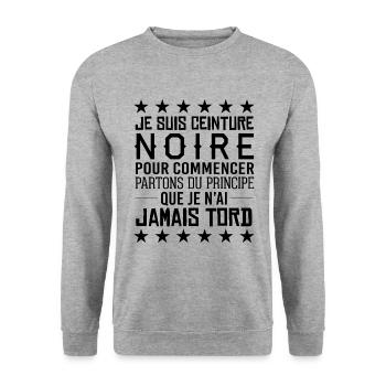 Je suis ceinture noire - Humour Judo Arts Martiaux - Sweat-shirt Unisexe - gris chiné - Devant - Alina (178cm) & Michal (187cm)