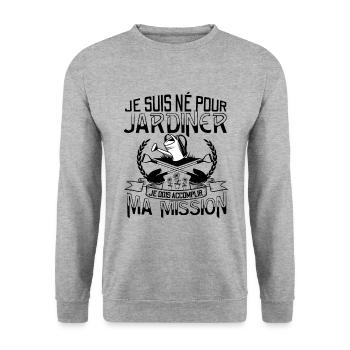 Jardin Jardinier Humour Mission Cadeau Jardinage - Sweat-shirt Unisexe - gris chiné - Devant - Alina (178cm) & Michal (187cm)