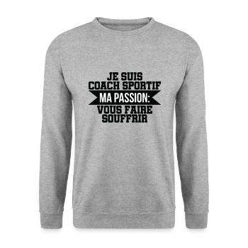 Cadeau Coach Sportif Humour - Sweat-shirt Unisexe - gris chiné - Devant - Alina (178cm) & Michal (187cm)