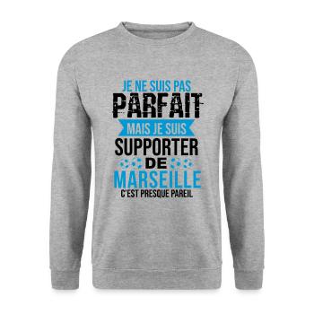Cadeau Supporter Marseille Foot Marseillais Humour - Sweat-shirt Unisexe - gris chiné - Devant - Alina (178cm) & Michal (187cm)