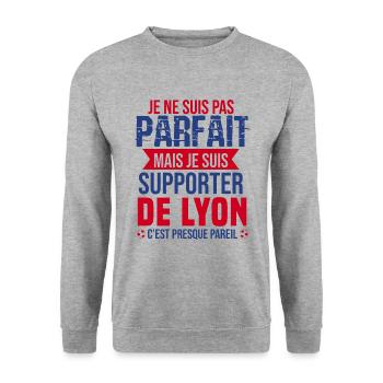 Cadeau Supporter Lyon Foot Lyonnais Humour - Sweat-shirt Unisexe - gris chiné - Devant - Alina (178cm) & Michal (187cm)