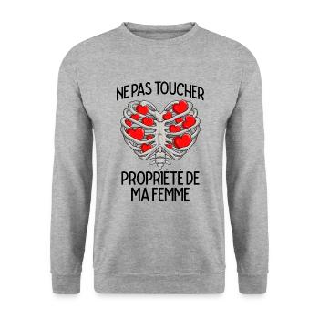 Ne Pas Toucher Cadeau Saint Valentin Couple Humour - Sweat-shirt Unisexe - gris chiné - Devant - Alina (178cm) & Michal (187cm)