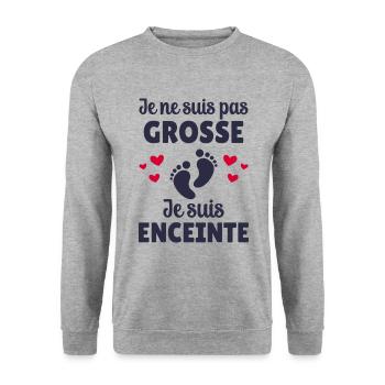 Pas Grosse Je Suis Enceinte Cadeau Grossesse - Sweat-shirt Unisexe - gris chiné - Devant - Alina (178cm) & Michal (187cm)