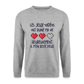 Les Jeux Vidéos Ont Ruiné Ma Vie Humour Geek - Sweat-shirt Unisexe - gris chiné - Devant - Alina (178cm) & Michal (187cm)