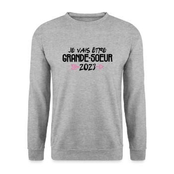 Je Vais Être Grande Soeur 2023 Future Soeur Cadeau - Sweat-shirt Unisexe - gris chiné - Devant - Alina (178cm) & Michal (187cm)