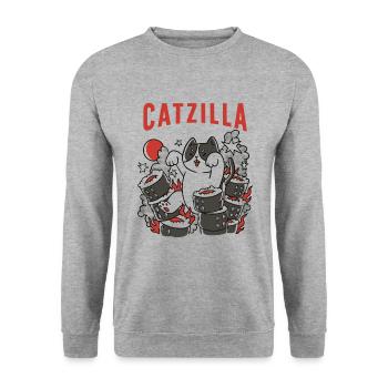 Catzilla Chat Mignon Humour Japon Sushi - Sweat-shirt Unisexe - gris chiné - Devant - Alina (178cm) & Michal (187cm)