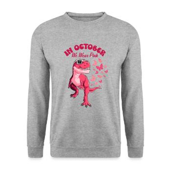 Brustkrebs Oktober Rosa Schmetterling Dinosaurier - Unisex Pullover - Weißgrau meliert - Vorne - Alina (178cm) & Michal (187cm)