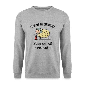 Mouton Berger Humour Cadeau Agriculteur Fermier - Sweat-shirt Unisexe - gris chiné - Devant - Alina (178cm) & Michal (187cm)