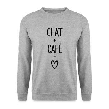 Chat Café Drôle Femme Cadeau Amateur De Café - Sweat-shirt Unisexe - gris chiné - Devant - Alina (178cm) & Michal (187cm)