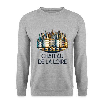 Majestätisches Château de la Loire Souvenir de France - Unisex Pullover - Weißgrau meliert - Vorne - Alina (178cm) & Michal (187cm)