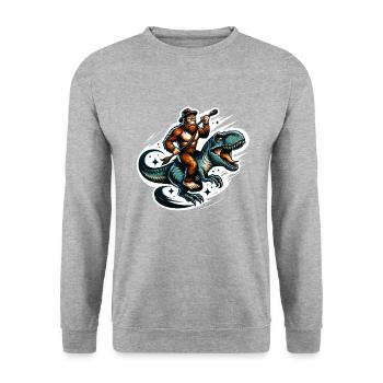 Bigfoot équitation T-Rex préhistorique dinosaure rodéo - Sweat-shirt Unisexe - gris chiné - Devant - Alina (178cm) & Michal (187cm)