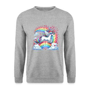 Einhorn Valentinstag Regenbogenherzen Fantasie - Unisex Pullover - Weißgrau meliert - Vorne - Alina (178cm) & Michal (187cm)