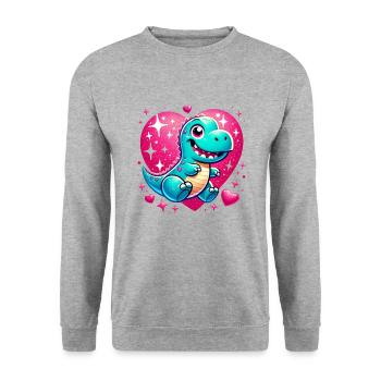 T-Rex coeur scintillant Saint-Valentin Dino - Sweat-shirt Unisexe - gris chiné - Devant - Alina (178cm) & Michal (187cm)