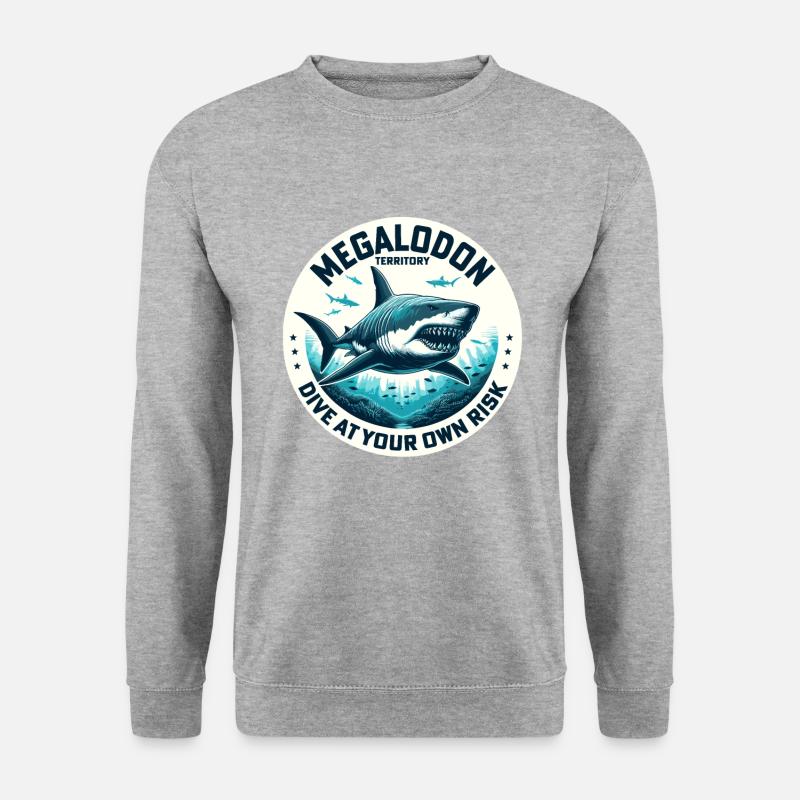 Megalodon-Territorium-Warnung | Tauchen mit Haien im Ozean - Unisex Pullover - Weißgrau meliert