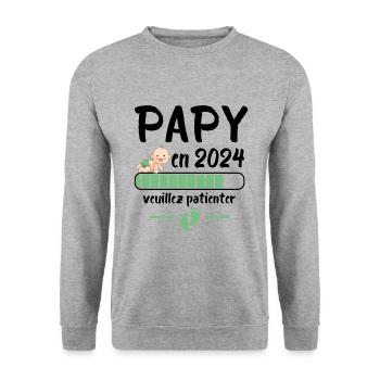 Cadeau Papy Annonce Grossesse Grand Père 2024 - Sweat-shirt Unisexe - gris chiné - Devant - Alina (178cm) & Michal (187cm)
