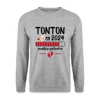 Cadeau Tonton Annonce Grossesse Futur Oncle 2024 - Sweat-shirt Unisexe - gris chiné - Devant - Alina (178cm) & Michal (187cm)