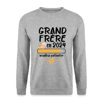 Grand Frère Annonce Grossesse Futur Frère 2024 - Sweat-shirt Unisexe - gris chiné - Devant - Alina (178cm) & Michal (187cm)