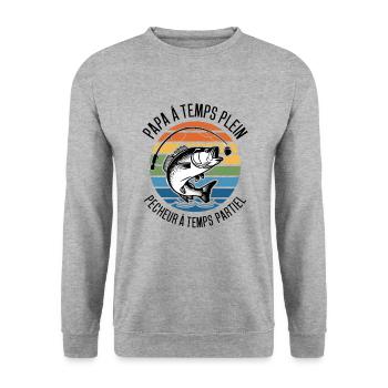 Cadeau Papa Pêcheur à Temps Partiel Fête des Pères - Sweat-shirt Unisexe - gris chiné - Devant - Alina (178cm) & Michal (187cm)