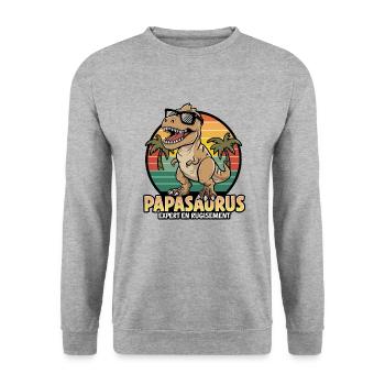 Papasaurus Expert en Rugissement Cadeau - Sweat-shirt Unisexe - gris chiné - Devant - Alina (178cm) & Michal (187cm)